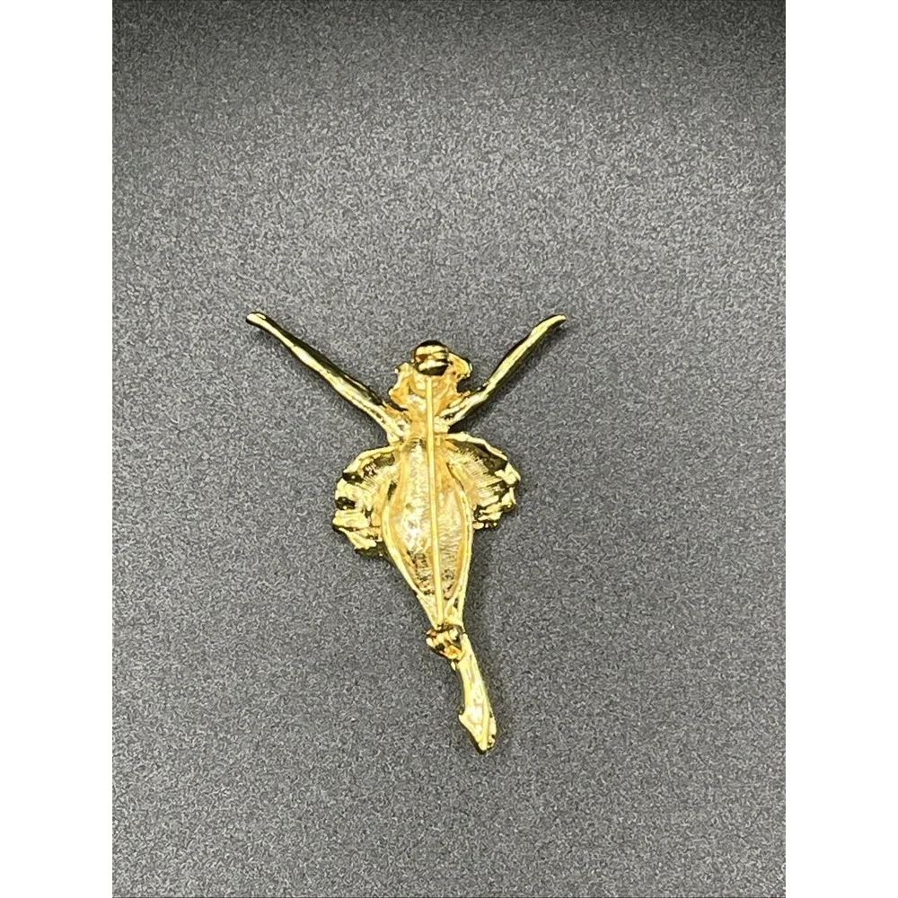Ballerina Pin Brooch Gold-Tone &‎ Black w/ Rhinestone 2